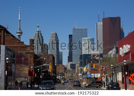 TORONTO, CANADA - 11TH MAY 2014: A view down Front Street towards Downtown Toronto during the day