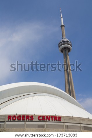 TORONTO, CANADA- 18TH MAY 2014: The Rogers Centre with the CN Tower in the background