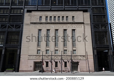 TORONTO, CANADA - 22 JUNE 2014: The outside of the Toronto Design Exchange building located in the historic  Stock Exchange building
