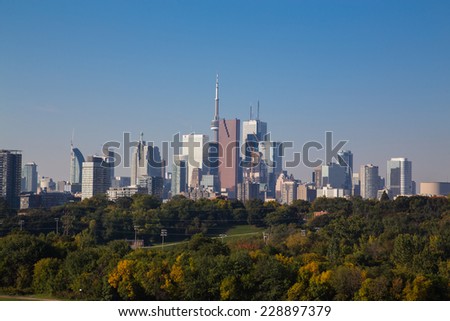 TORONTO, CANADA - 29TH SEPTEMBER 2014: Part of Toronto Downtown from the East during the fall