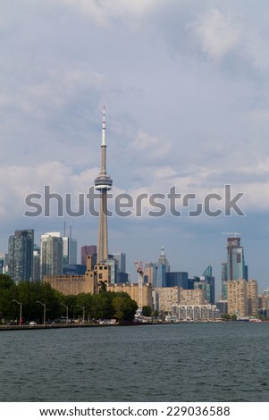 TORONTO, CANADA - 11TH AUGUST 2014: A view of Toronto downtown from the west side of the waterfront