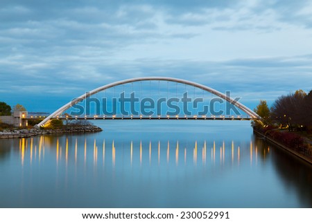 TORONTO, CANADA - 30TH OCTOBER 2014: A view of Humber Bridge at Dusk showing reflections in the water