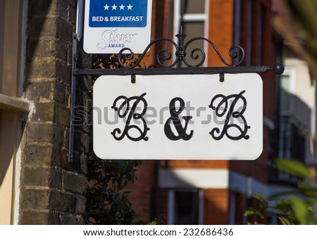 WINDSOR, UK - 1ST FEBRUARY 2014: A Bed and Breakfast sign outside a building