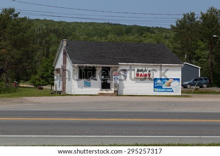 CAPE BRETON, CANADA - 4TH JULY 2015: The outside of Ralph\'s Dairy Store in Cape Breton during the day.