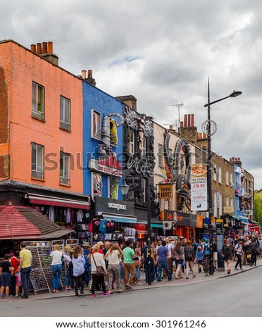 LONDON, UK - 19TH JULY 2015: Large amounts of people along Camden High Street during the day on a weekend