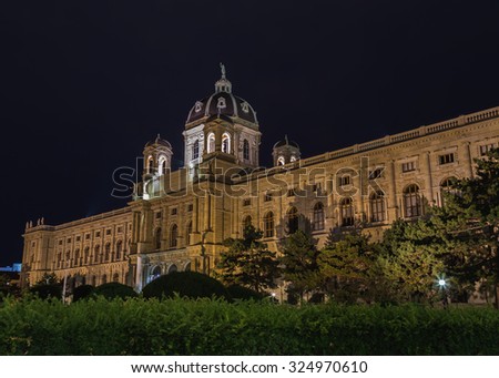 VIENNA, AUSTRIA - 28TH JULY 2015:  The outside of the Naturhistorisches Museum in Vienna at Night.