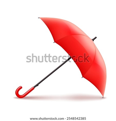 Vector realistic red umbrella, rain and sun protection.