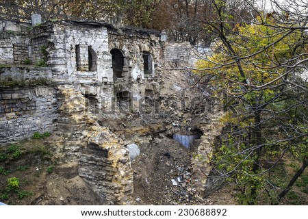 The ruins of the historic residential homes during the war and earthquakes and poor economic activities of municipal services