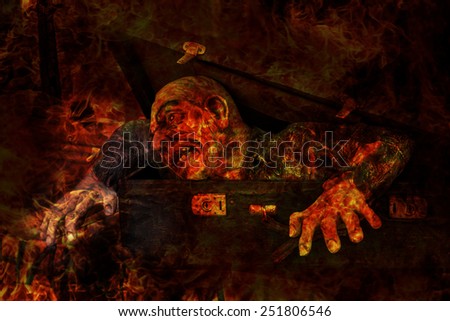Burning abstract image of an angel of death, termination, Mephistopheles as a background illustration of scary stories and horror. devil
