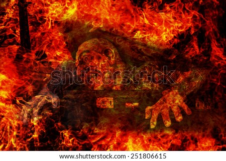 Burning abstract image of an angel of death, termination, Mephistopheles as a background illustration of scary stories and horror