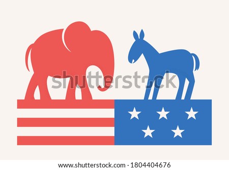 Elephant and Donkey Symbols of Republican and Democratic Party. USA Elections Campaign. Flat Vector Illustration