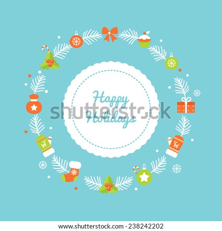 Christmas and New Year Holiday Wreath and Happy Holidays Sign