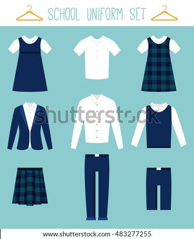 School Uniforms for Children. Kids Clothes Flat Vector Set