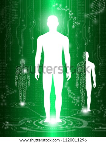 abstract background technology concept in green light,human body heal,technology modern medical science in future and global international medical with tests analysis clone DNA human