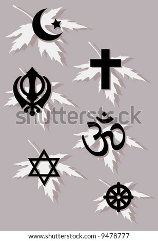 various religious symbols on maple leaf