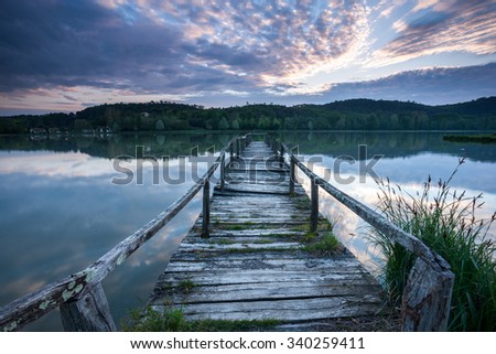 Similar – Foto Bild See mit Holzsteg in der Abenddämmerung