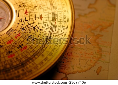 Chinese compass(Luo pan) over map of China.