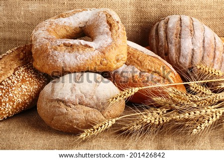 Whole grain wheat bread with wheat ears.