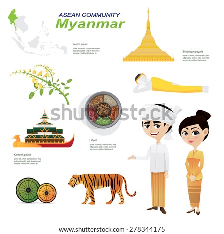 Illustration Of Cartoon Infographic Of Myanmar Asean Community. Use For ...