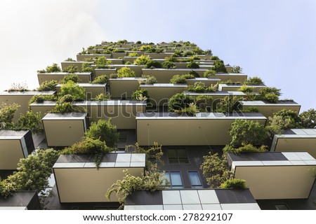 MILAN, ITALY, May 12, 2015: Skyscraper Vertical Forest. The special feature of this building is the presence of more than 900 tree species.