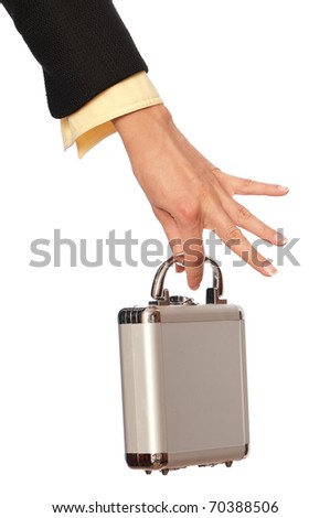 woman giving a silver metal case with money