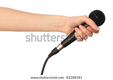 Reporter Holding Big Black Microphone For Interview Stock Photo ...