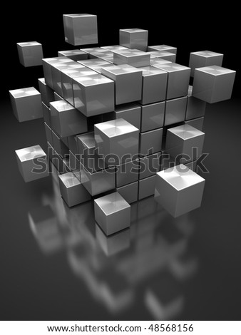 abstract 3d illustration of box building from steel blocks