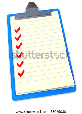 3d illustration of task-list clipboard over white background