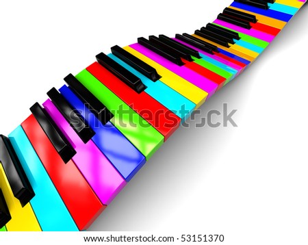 abstract 3d illustration of colorful piano keyboard over white background