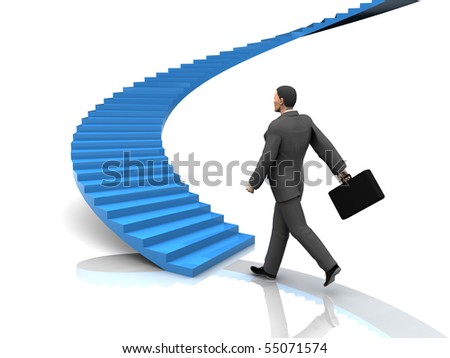 3d illustration of busnessman moving forward to stairway