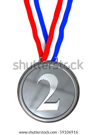 3d illustration of second plase silver medal, isolated over white background