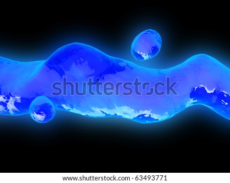 abstract 3d illustration of water stream over black background