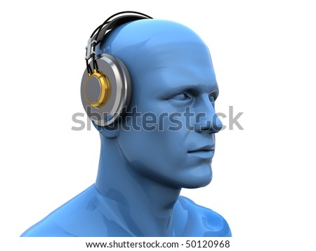 abstract 3d illustration of man head in headphones Stock fotó © 