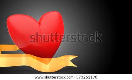 3d Illustration Of Red Heart Over Black Background With Orange