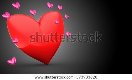 3d Illustration Of Red Heart Over Black Background With Pink Hearts