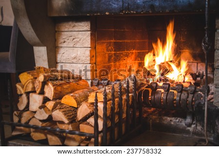 Similar – Image, Stock Photo burned firewood in fireplace and fire close up