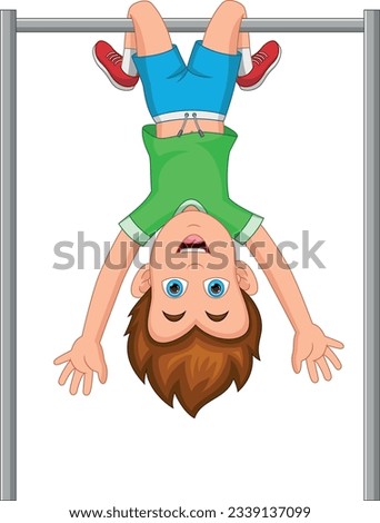 little boy hanging upside down cartoon