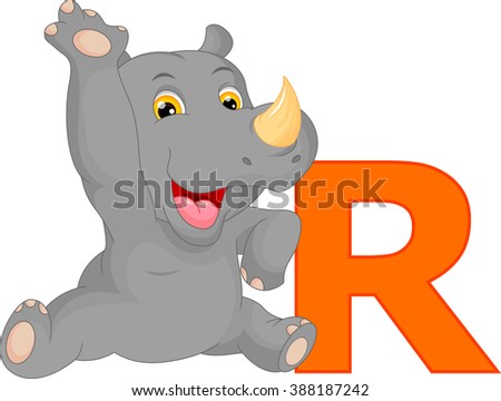 cute rhino cartoon and letter R Stock fotó © 