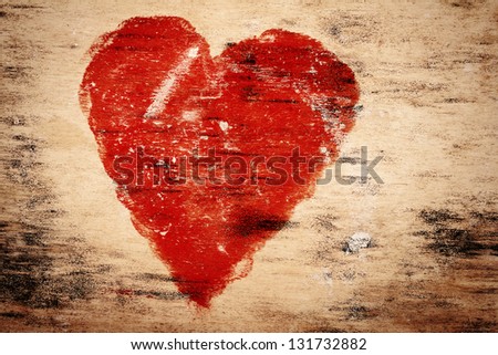 Hand painted heart on a moldy wood texture