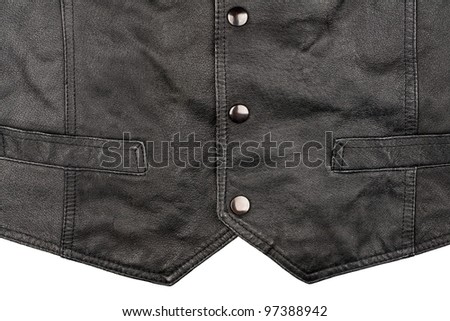 Fragment of black leather vest isolated on white