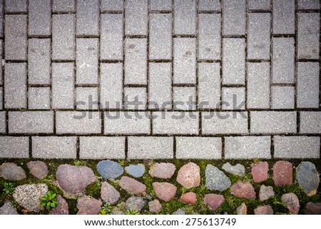 Natural stone and concrete tiles paving