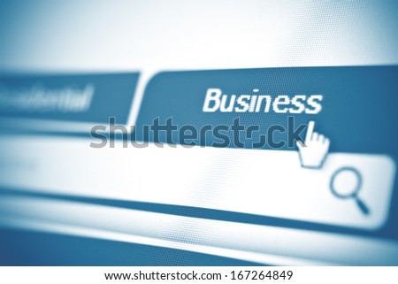 Business tab on website. Closeup of computer screen.