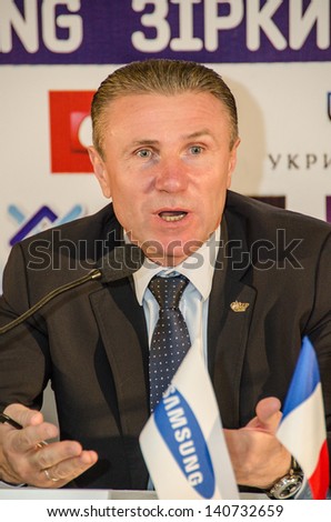 DONETSK, UKRAINE - FEB .09: Sergey  Bubka - The multiple world record holder at the press conference on Samsung Pole Vault Stars meeting on February 09, 2013 in Donetsk, Ukraine.