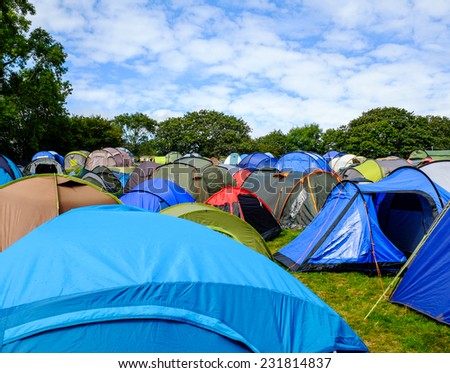 PORTMEIRION - WALES - SEPTEMBER 2014: Rows of tents at the campsite - \'Festival No.6\'. 6th September 2014 in Portmeirion, Wales, UK.