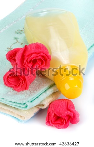 Bathroom towels and household goods on a white background