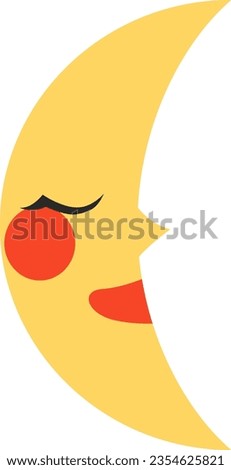 Cute Half Moon Face Cartoon Expression Astrology Vector Illustration