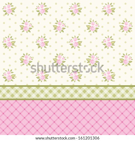 Vintage floral background with pink roses in shabby chic style as retro wallpaper