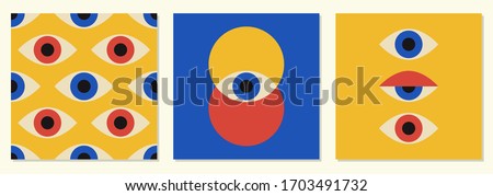 Set of minimal 20s geometric design with eyes, vector template with primitive shapes elements, modern hipster style Stockfoto © 