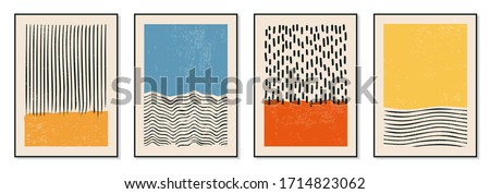 Set of minimal 20s geometric design posters, vector template with primitive shapes elements, modern hipster style Photo stock © 