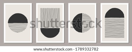 Trendy set of abstract creative minimalist artistic hand painted composition ideal for wall decoration, as postcard or brochure design, vector illustration